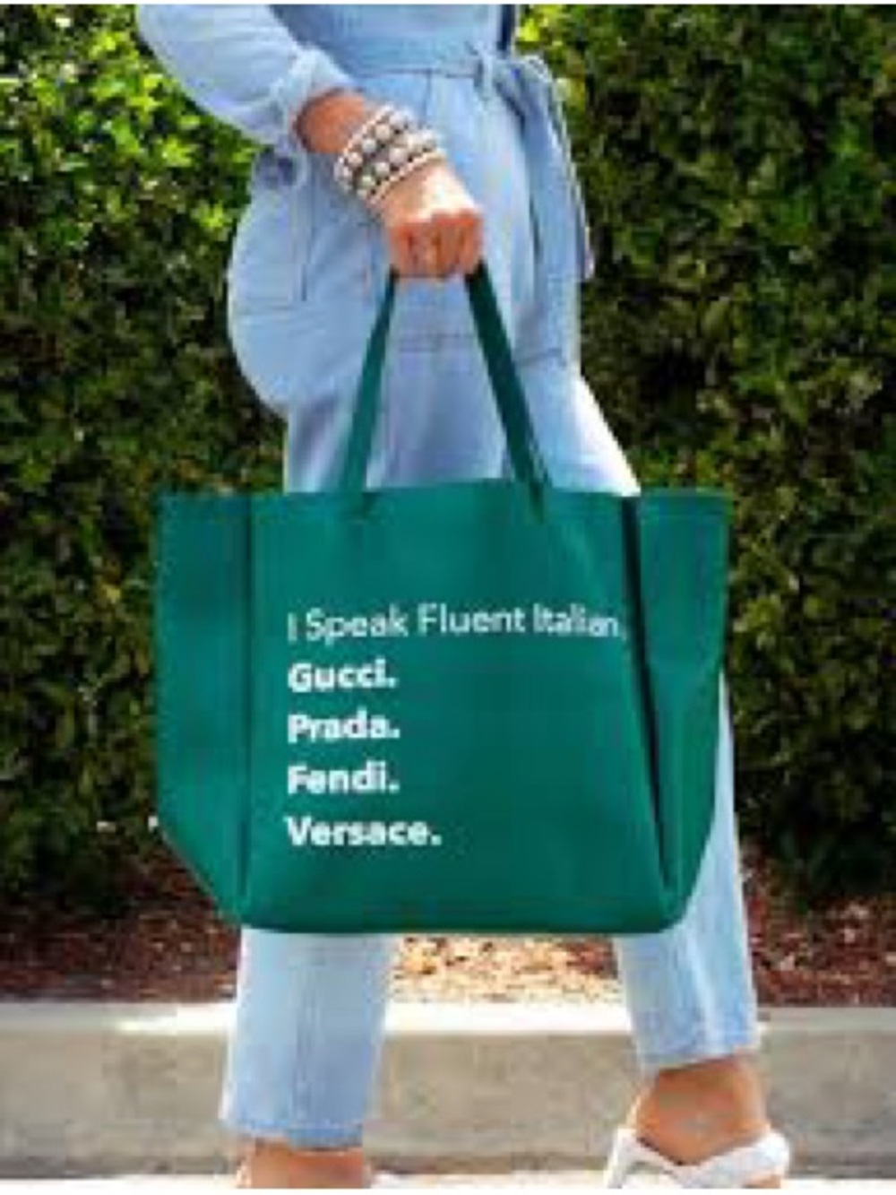 Emerald Green LA/TC Canvas Tote with White Text – Designer-Inspired Everyday Bag